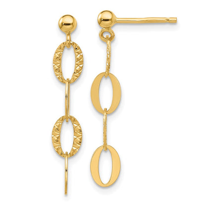 14K Gelbgold Diamantiert Oval Glieder Stecker Ohrhänger