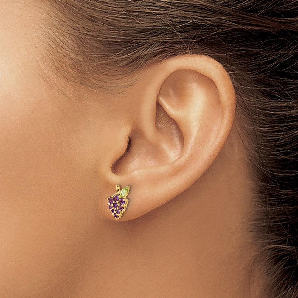 14K Gelbgold Gold Amethyst und Peridot Grapes Ohrstecker