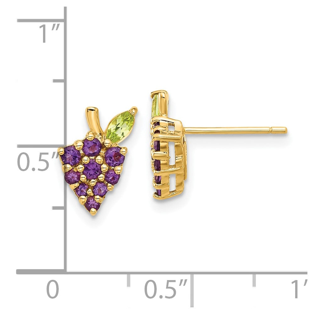 14K Gelbgold Gold Amethyst und Peridot Grapes Ohrstecker