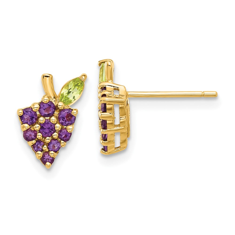 14K Gelbgold Gold Amethyst und Peridot Grapes Ohrstecker