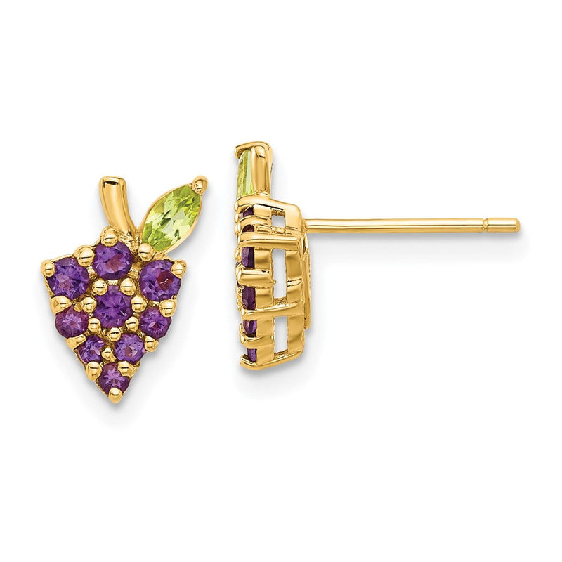 14K Gelbgold Gold Amethyst und Peridot Grapes Ohrstecker