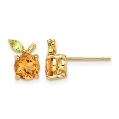 14K Gelbgold Gold Citrin und Peridot Orange Ohrstecker