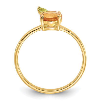 14K Gelbgold Rund Citrin und Peridot Orange Größe 7 Ring