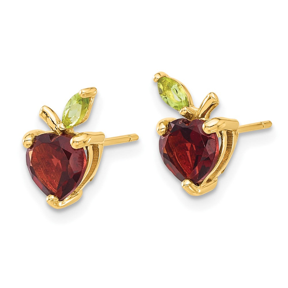 14K Gelbgold Gold Granat und Peridot Apple Ohrstecker