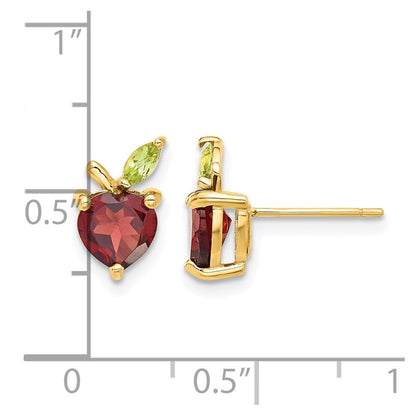 14K Gelbgold Gold Granat und Peridot Apple Ohrstecker