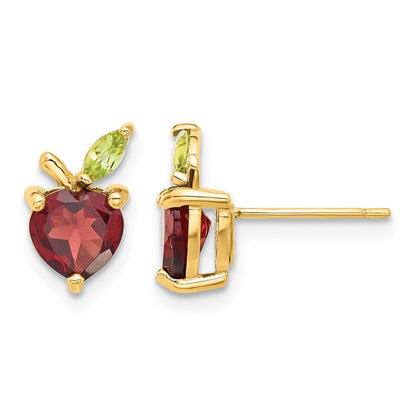 14K Gelbgold Gold Granat und Peridot Apple Ohrstecker
