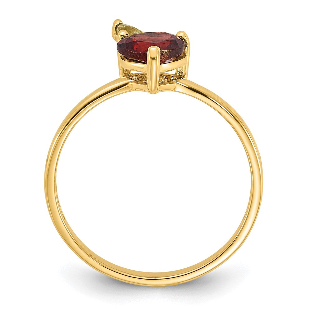 14K Gelbgold Herz-shaped Granat und Peridot Apple Größe 7 Ring