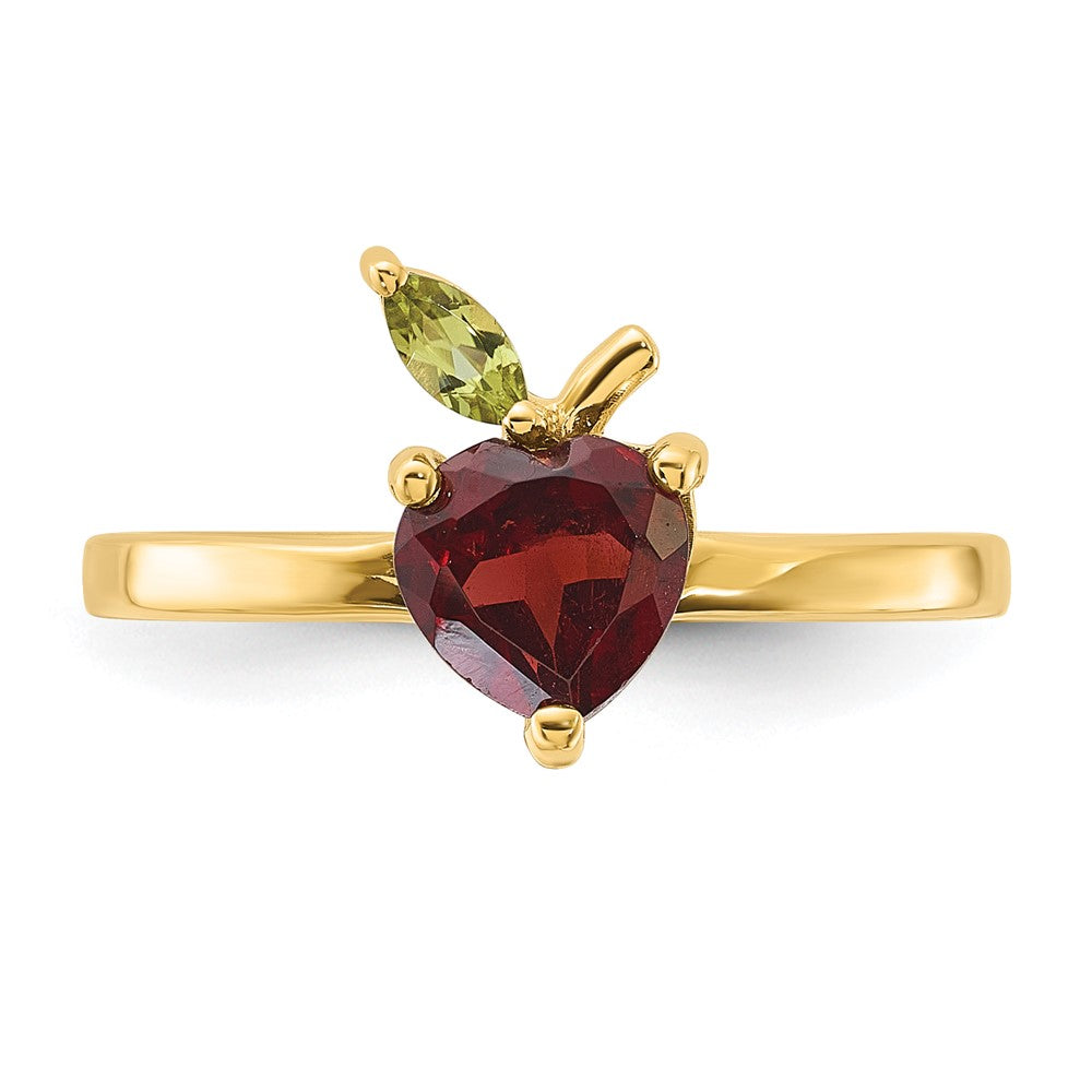 14K Gelbgold Herz-shaped Granat und Peridot Apple Größe 7 Ring
