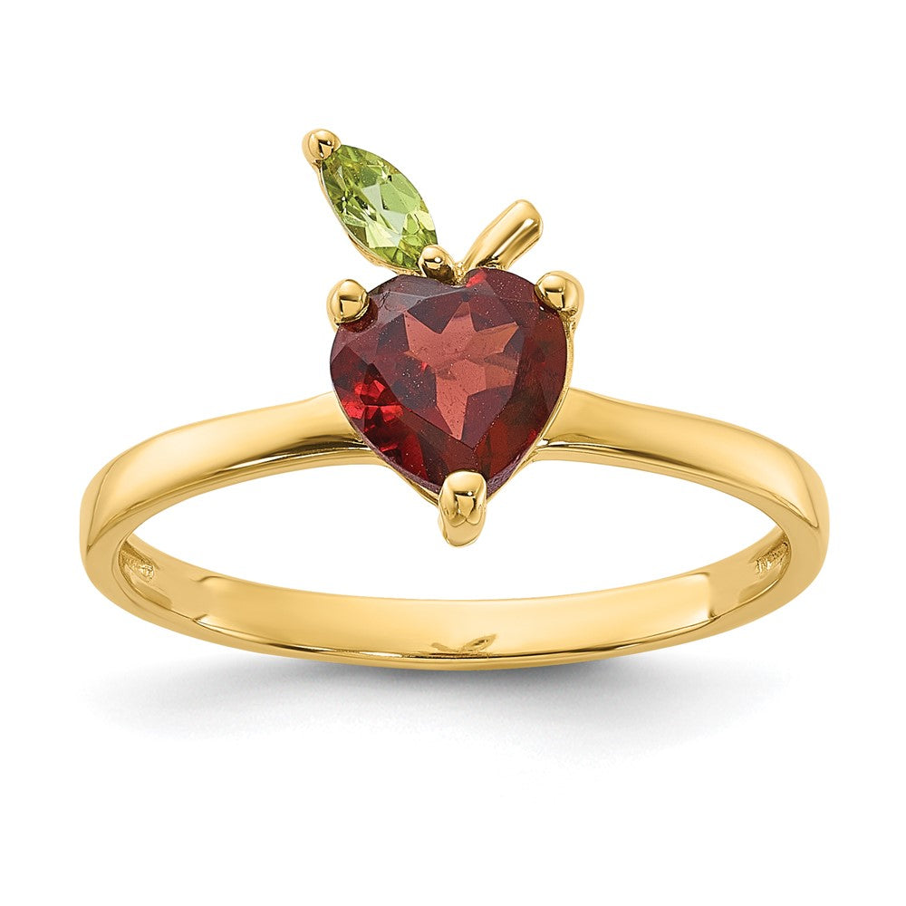 14K Gelbgold Herz-shaped Granat und Peridot Apple Größe 7 Ring