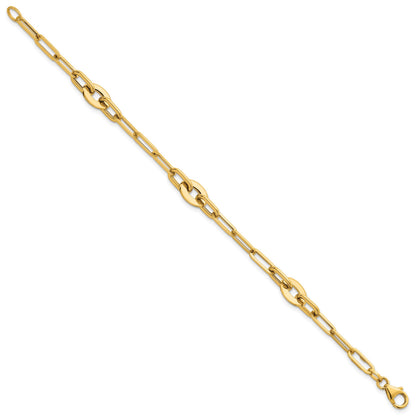 14K Gelbgold Poliert Flach Oval und Büroklammer Glieder Gliederarmband