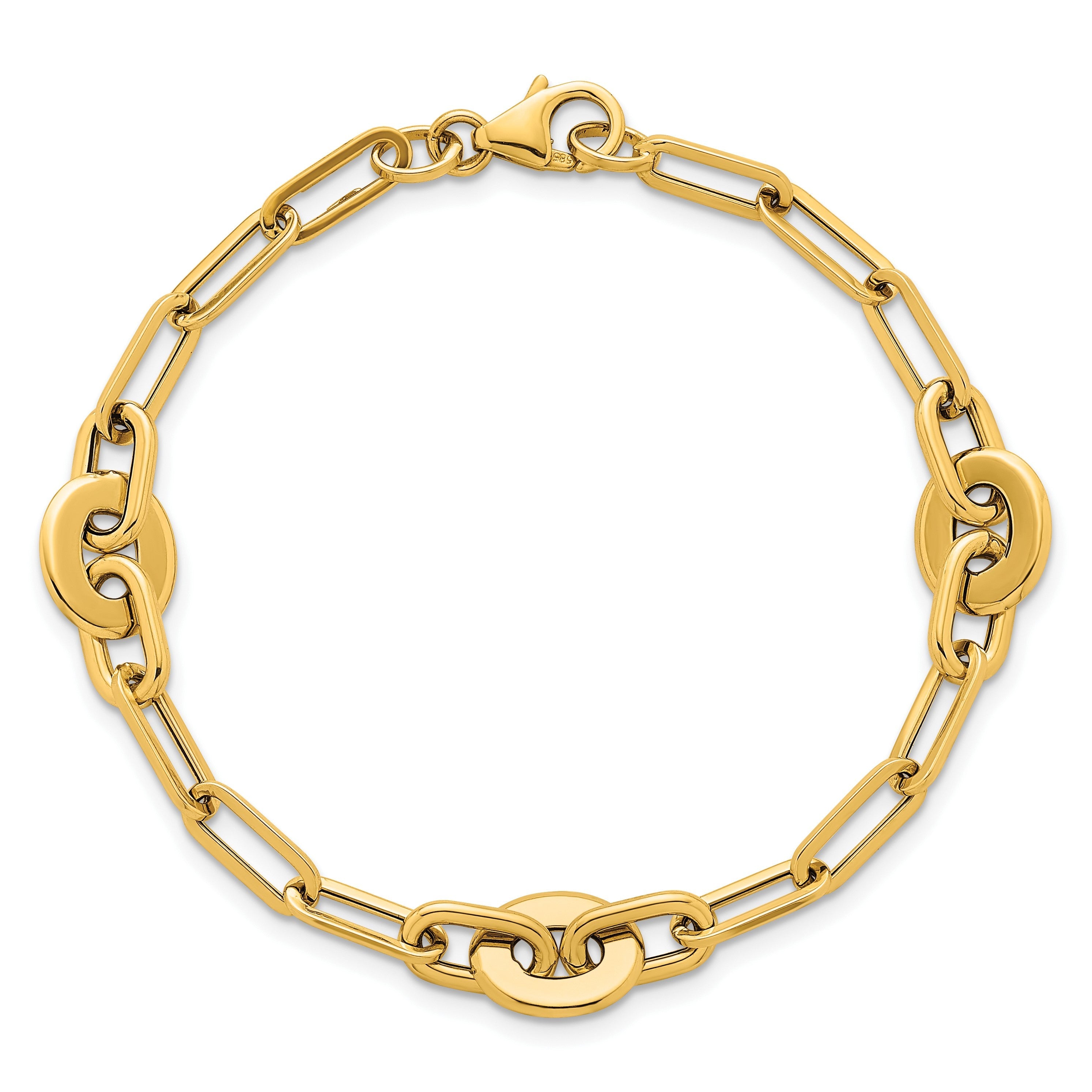 14K Gelbgold Poliert Flach Oval und Büroklammer Glieder Gliederarmband