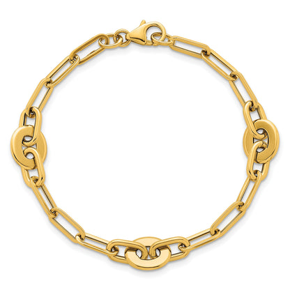 14K Gelbgold Poliert Flach Oval und Büroklammer Glieder Gliederarmband