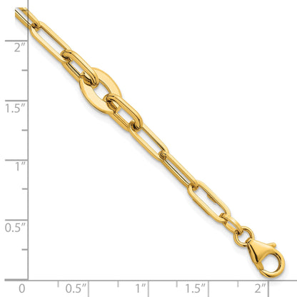 14K Gelbgold Poliert Flach Oval und Büroklammer Glieder Gliederarmband