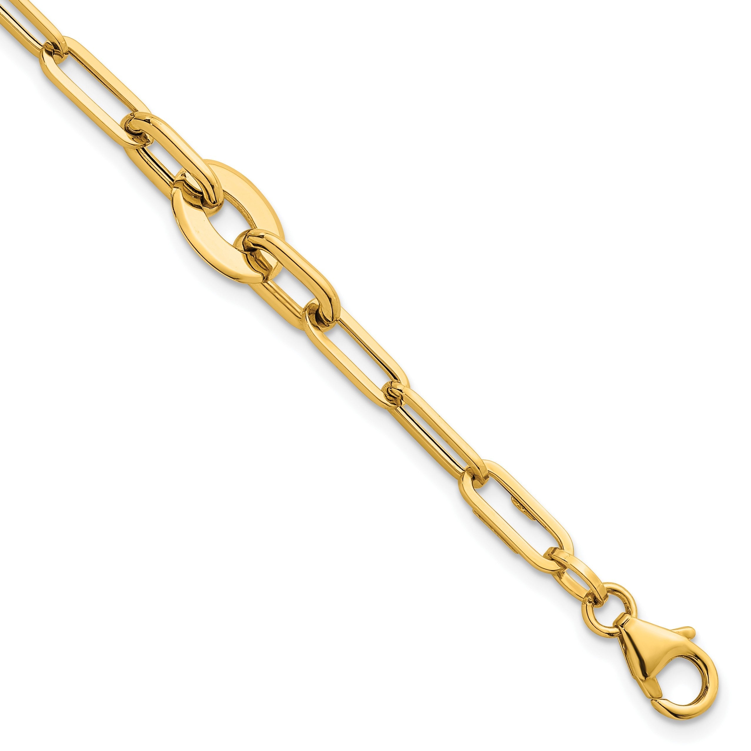 14K Gelbgold Poliert Flach Oval und Büroklammer Glieder Gliederarmband