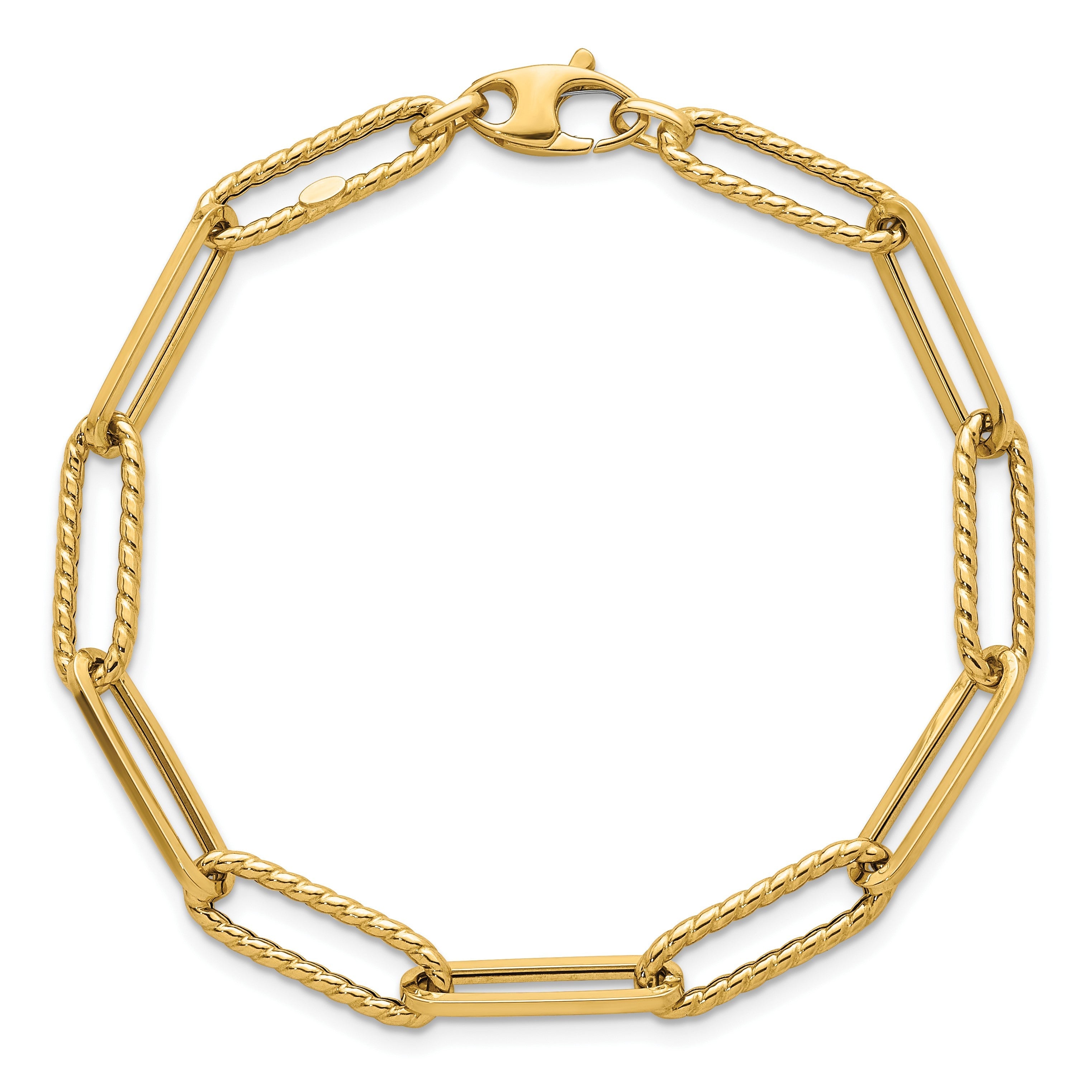 14K Gelbgold Poliert und Gedreht 6.4mm Büroklammer Glieder Gliederarmband