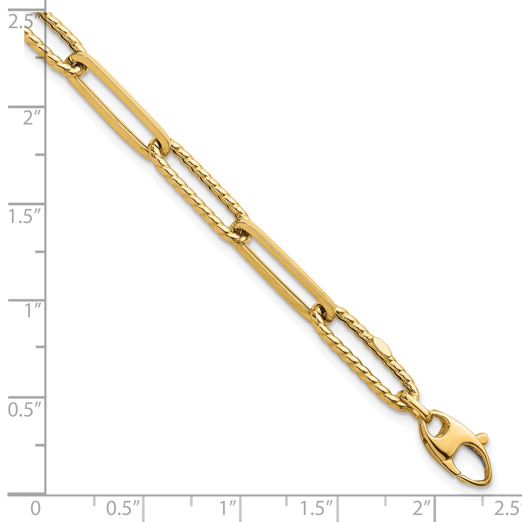 14K Gelbgold Poliert und Gedreht 6.4mm Büroklammer Glieder Gliederarmband