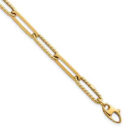 14K Gelbgold Poliert und Gedreht 6.4mm Büroklammer Glieder Gliederarmband