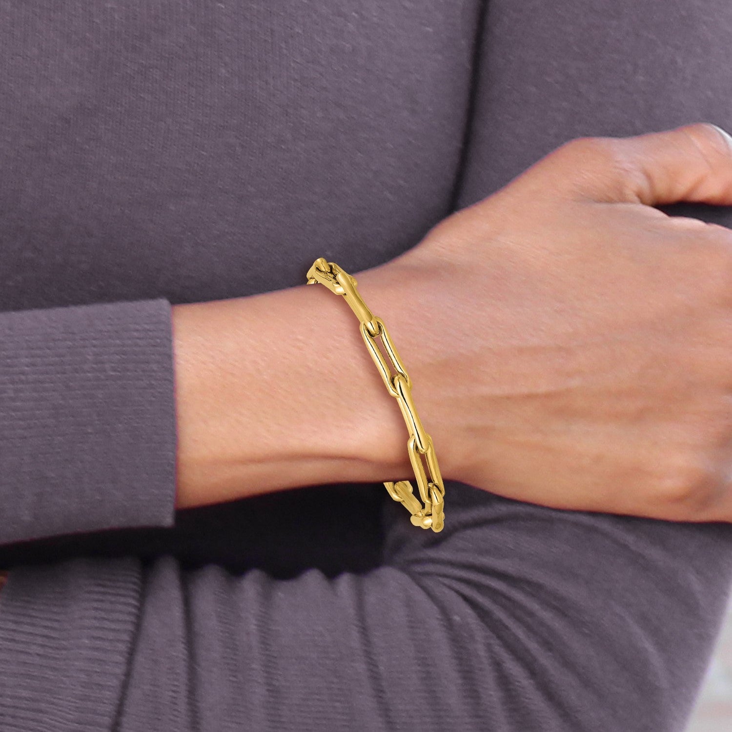 14K Gelbgold Poliert 5.7mm Fantasie Lang Glieder Gliederarmband