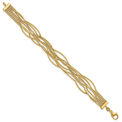 14K Gelbgold Poliert und Strukturiert Multi Strang Gekugelt Gliederarmband