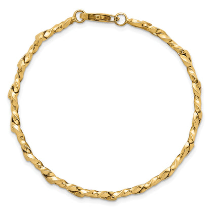 14K Gelbgold Poliert 4.7mm Fantasie Gedreht Glieder Gliederarmband
