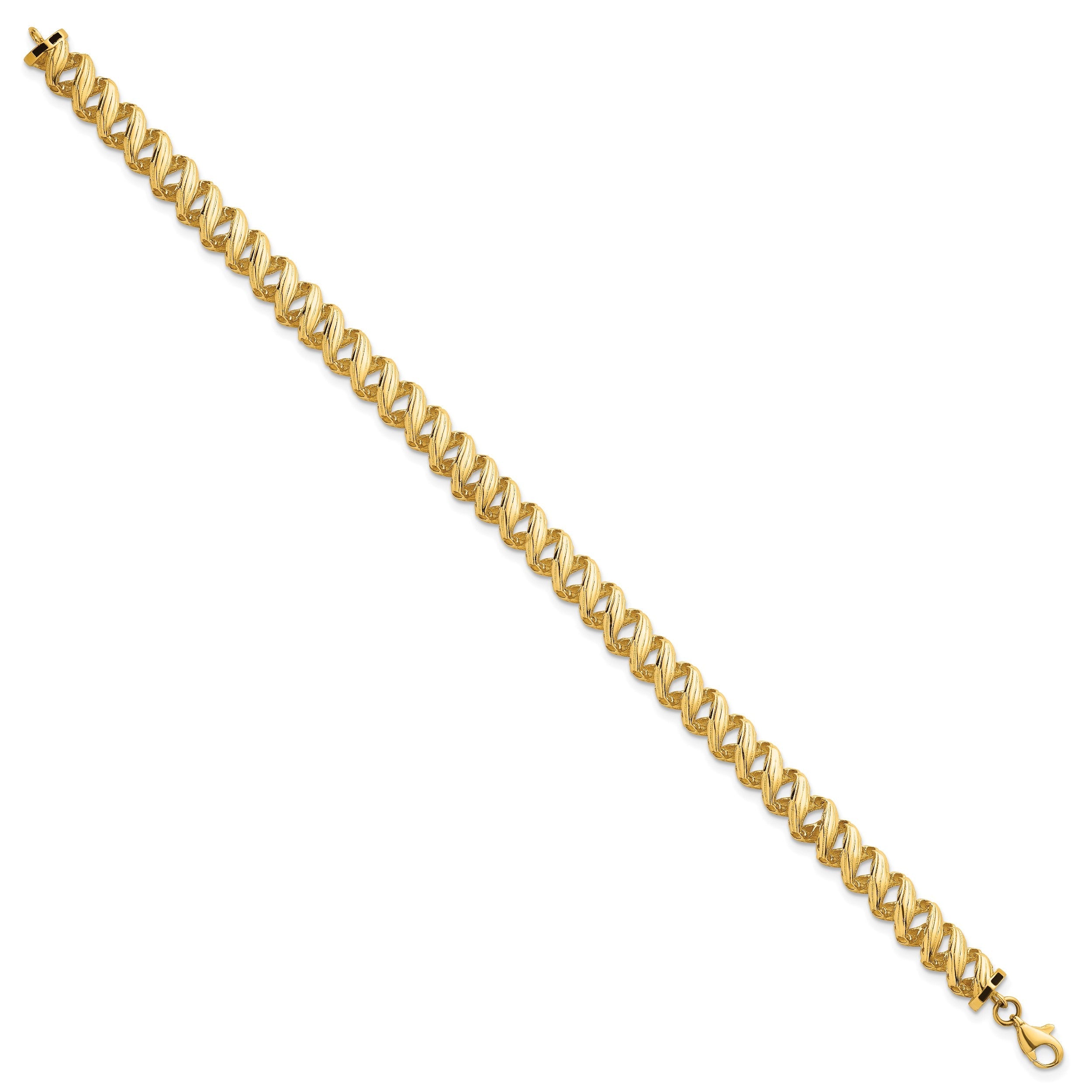 14K Gelbgold Poliert Strukturiert 6.25mm Offen Spirale Glieder Gliederarmband