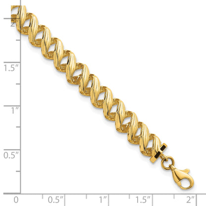14K Gelbgold Poliert Strukturiert 6.25mm Offen Spirale Glieder Gliederarmband