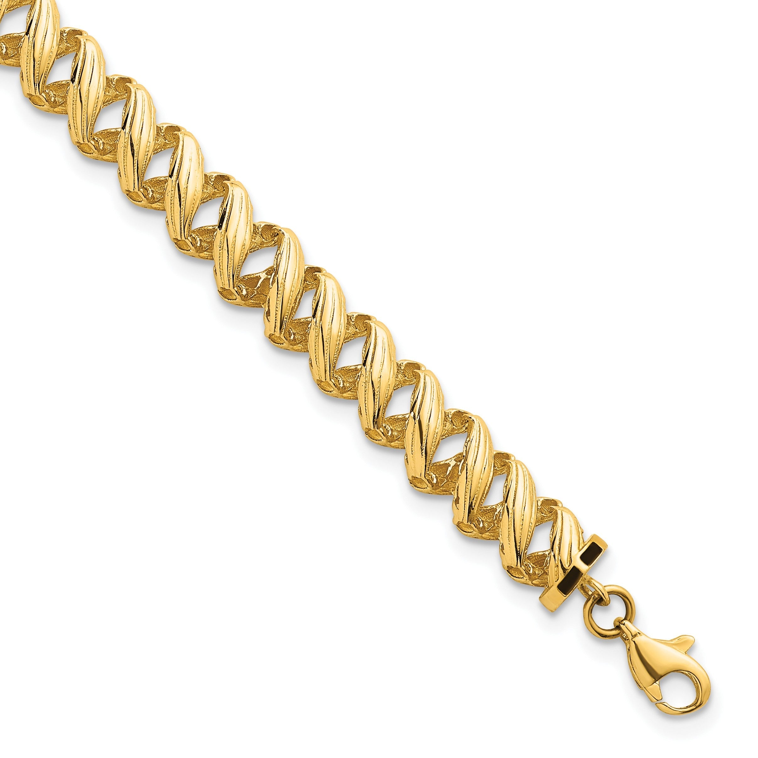 14K Gelbgold Poliert Strukturiert 6.25mm Offen Spirale Glieder Gliederarmband