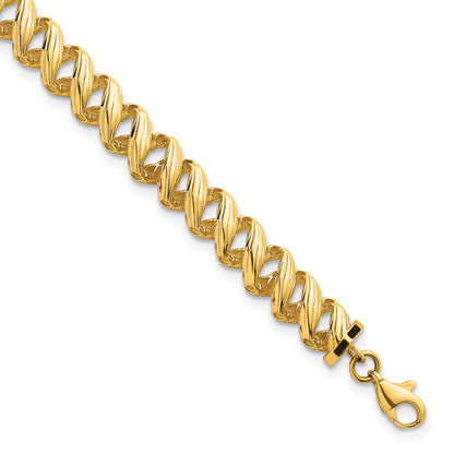 14K Gelbgold Poliert Strukturiert 6.25mm Offen Spirale Glieder Gliederarmband