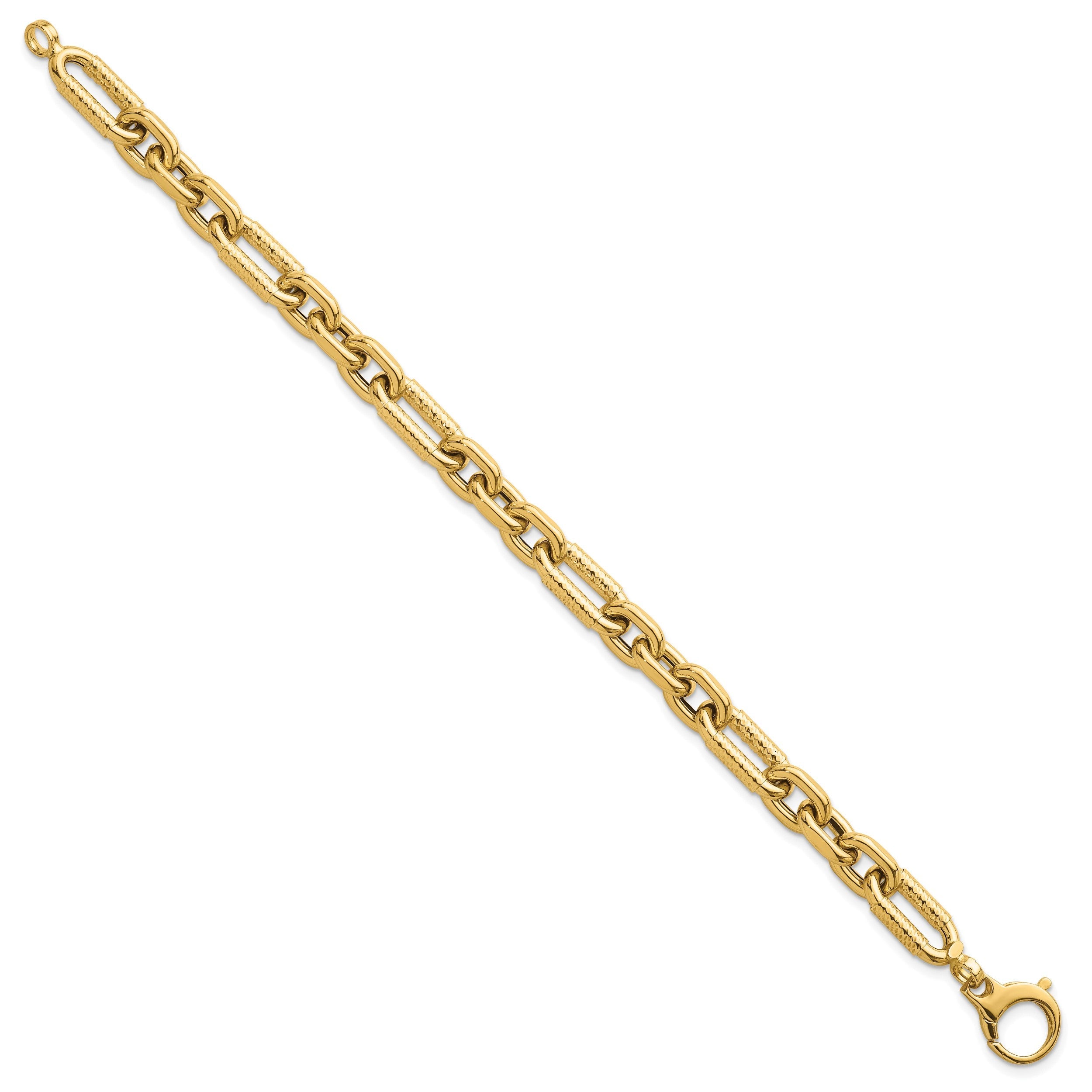 14K Gelbgold Poliert 8.8mm Diamantiert Fantasie Figaro Glieder 7.5 Zoll Armband