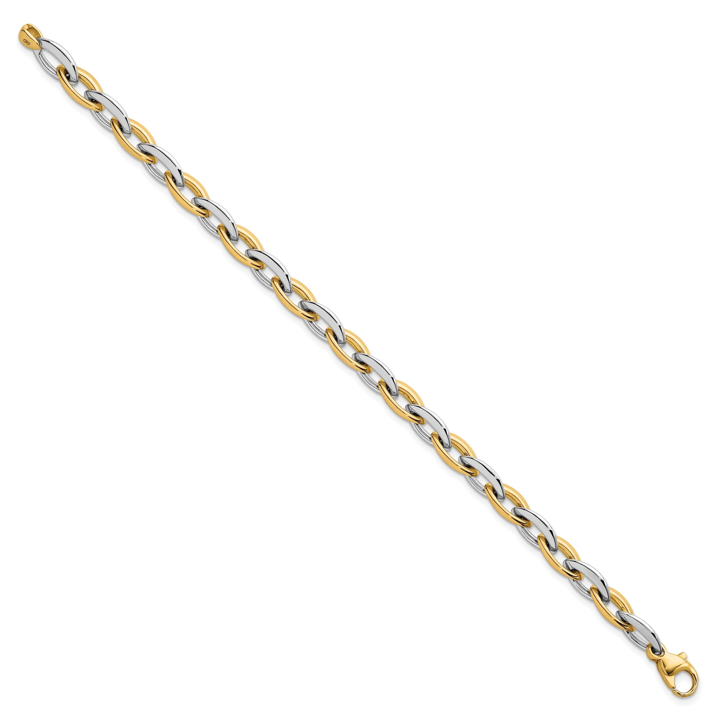 14K Bicolor Gold Bicolor Poliert 7mm Oval Glieder 7.25 Zoll Armband