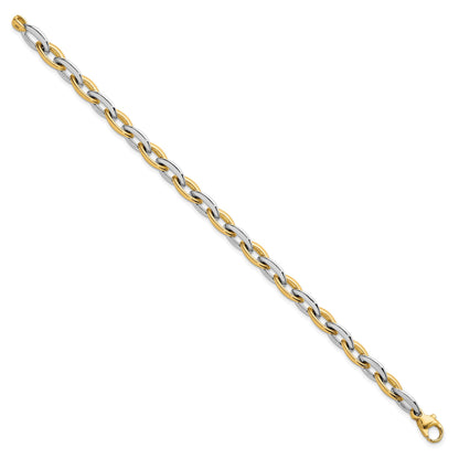 14K Bicolor Gold Bicolor Poliert 7mm Oval Glieder 7.25 Zoll Armband