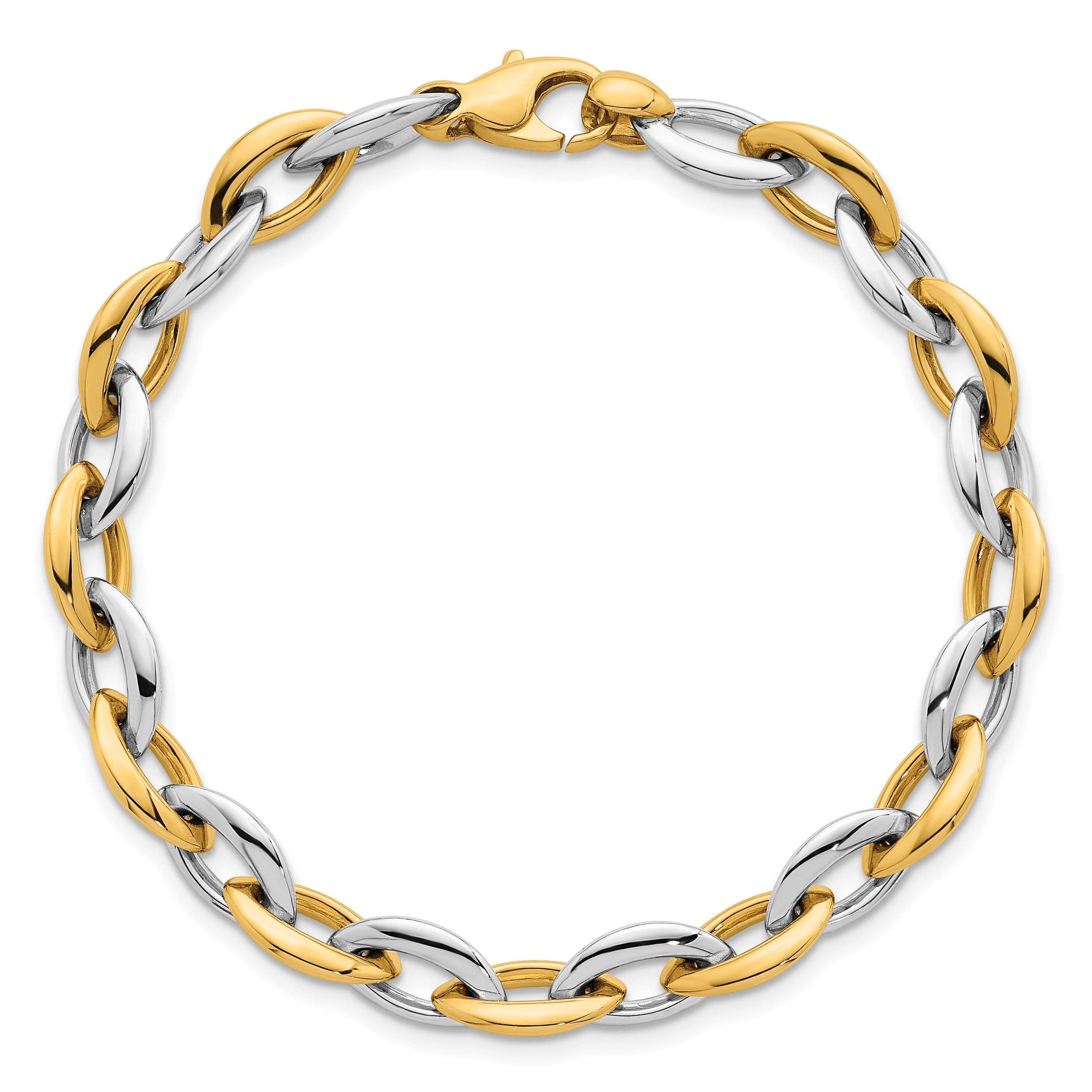 14K Bicolor Gold Bicolor Poliert 7mm Oval Glieder 7.25 Zoll Armband