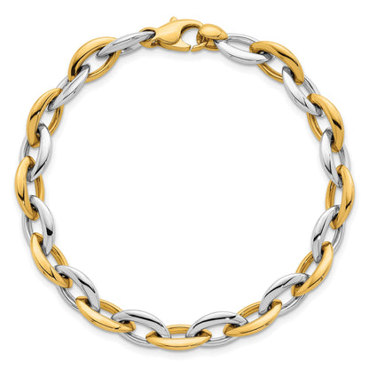 14K Bicolor Gold Bicolor Poliert 7mm Oval Glieder 7.25 Zoll Armband