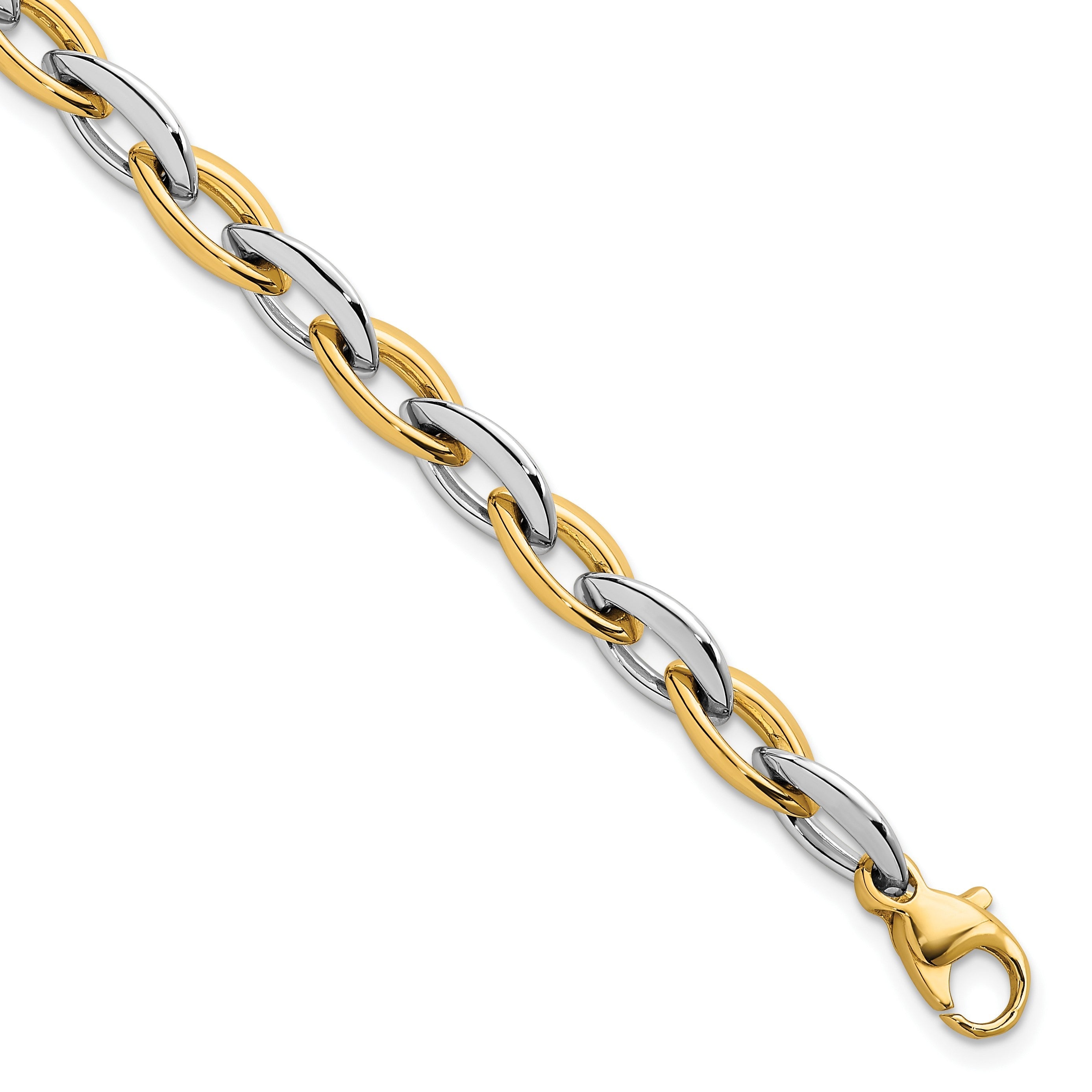 14K Bicolor Gold Bicolor Poliert 7mm Oval Glieder 7.25 Zoll Armband