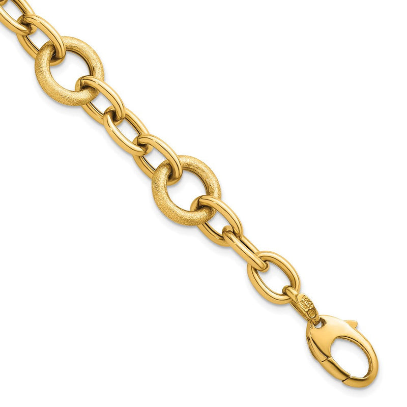 14K Gelbgold Poliert und Strukturiert Fantasie Oval und Rund Glieder 7.5 Zoll Armband