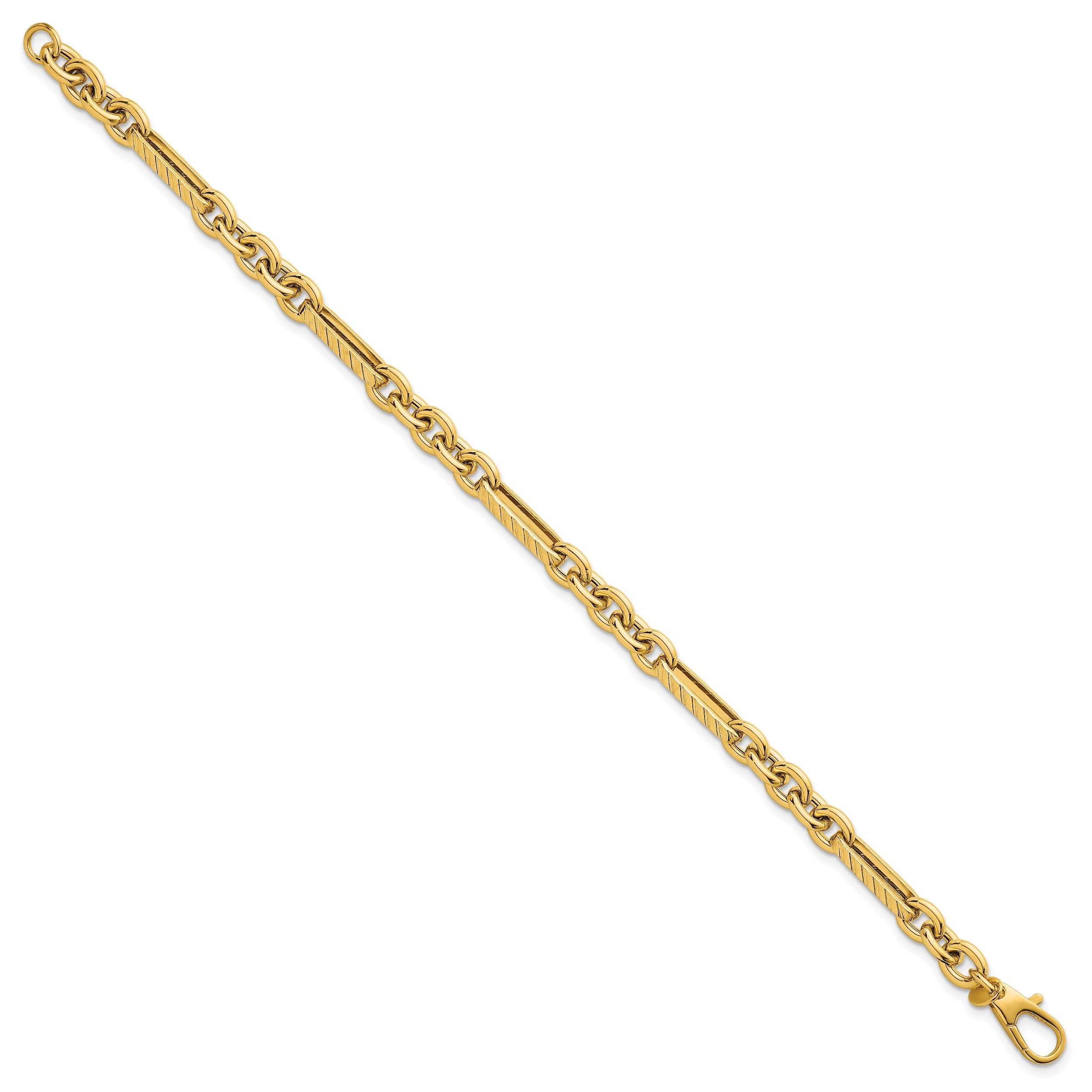 14K Gelbgold Poliert und Strukturiert 4.9mm Oval und Rund Glieder Gliederarmband