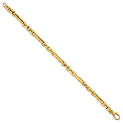 14K Gelbgold Poliert und Strukturiert 4.9mm Oval und Rund Glieder Gliederarmband