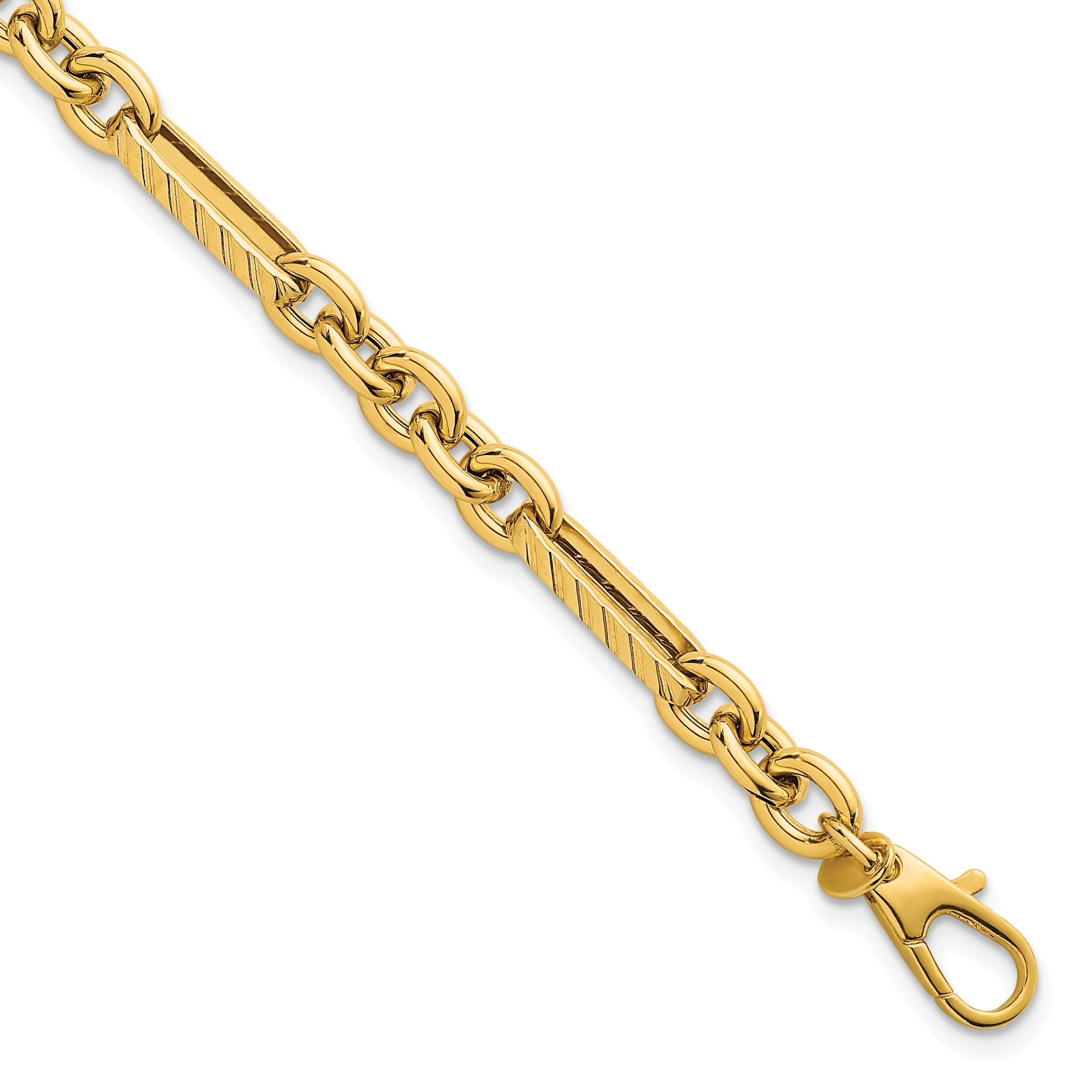 14K Gelbgold Poliert und Strukturiert 4.9mm Oval und Rund Glieder Gliederarmband
