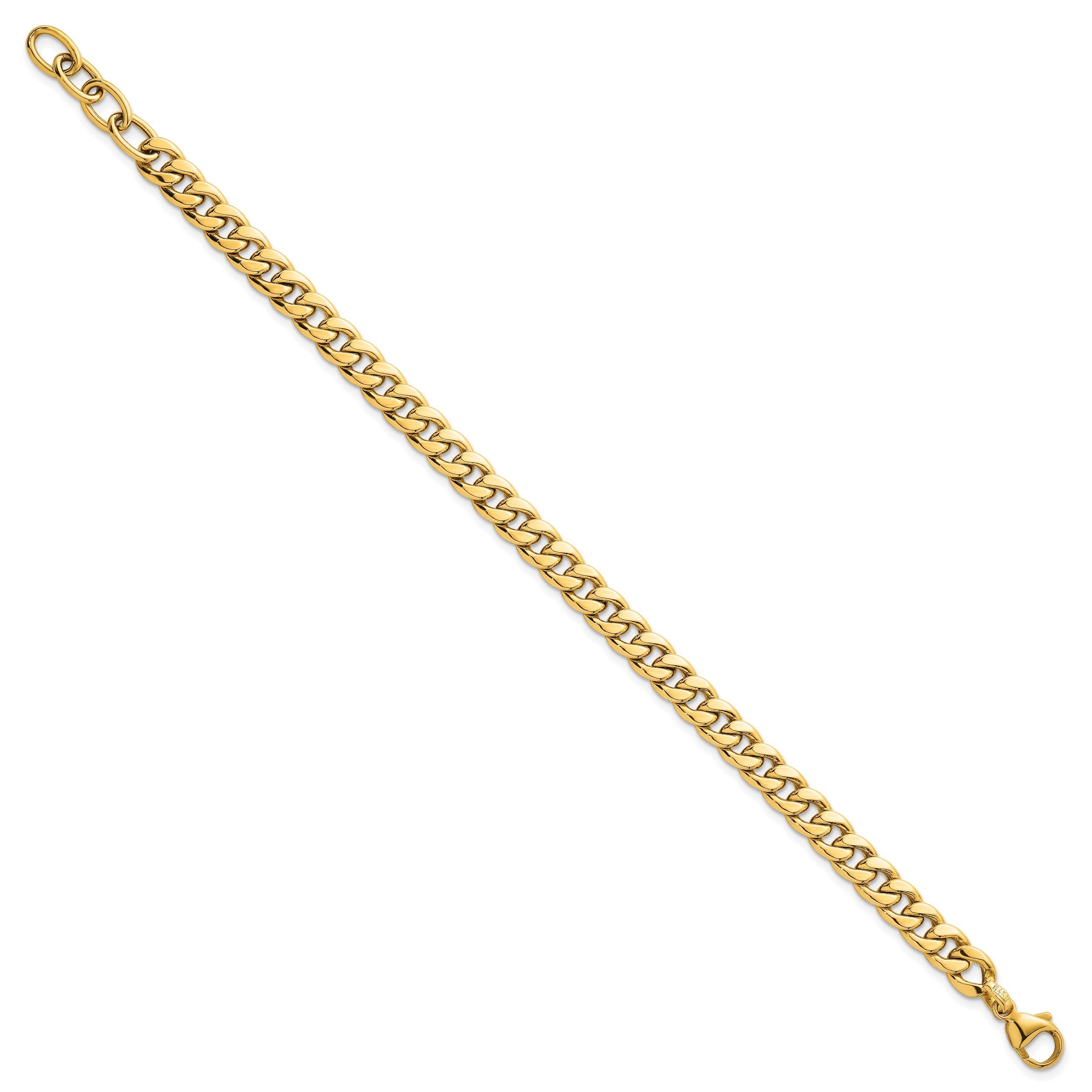 14K Gelbgold Poliert 6.5mm Flach Panzer Gliederarmband Plus Verlängerung