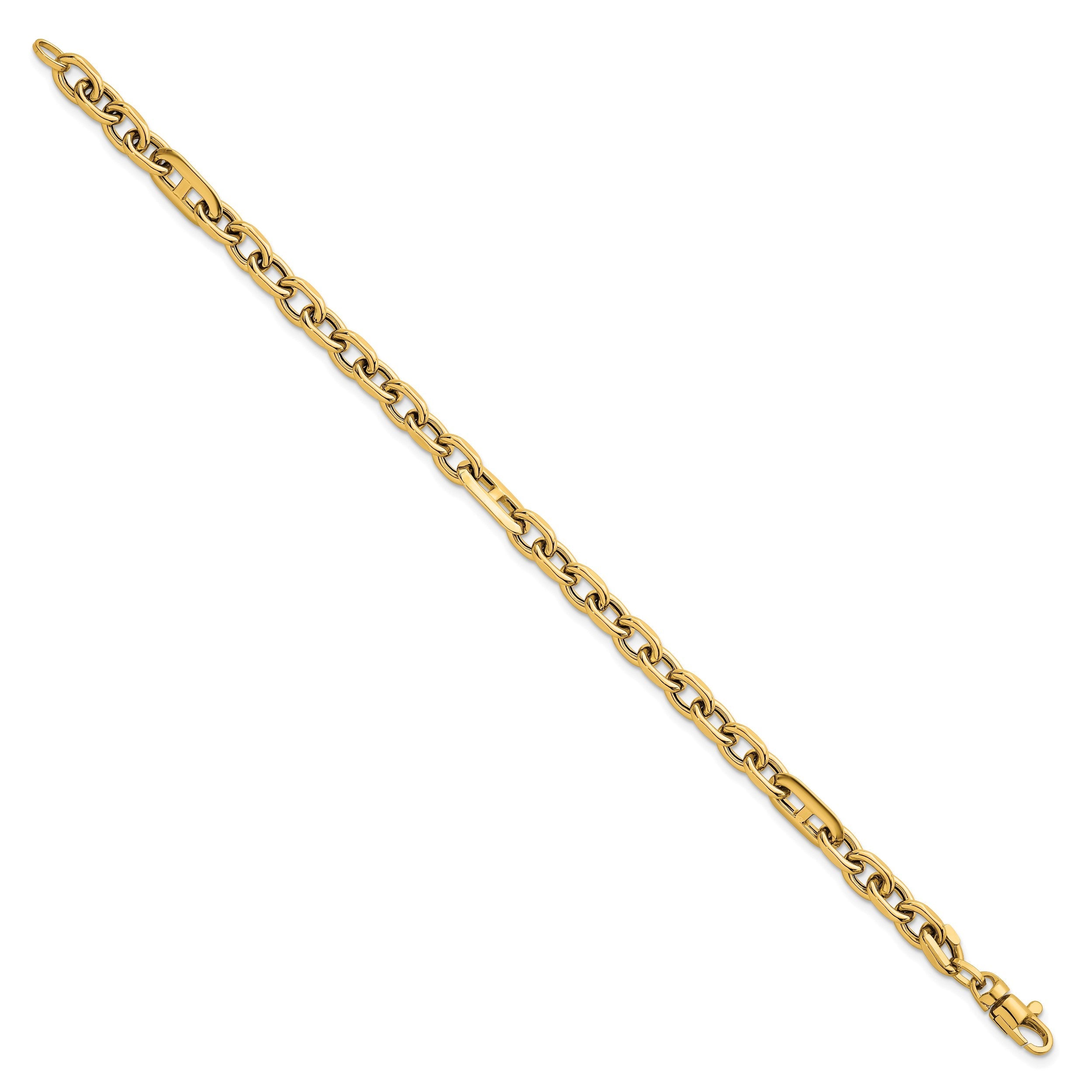 14K Gelbgold Poliert 5.7mm Oval und Anker Glieder Gliederarmband