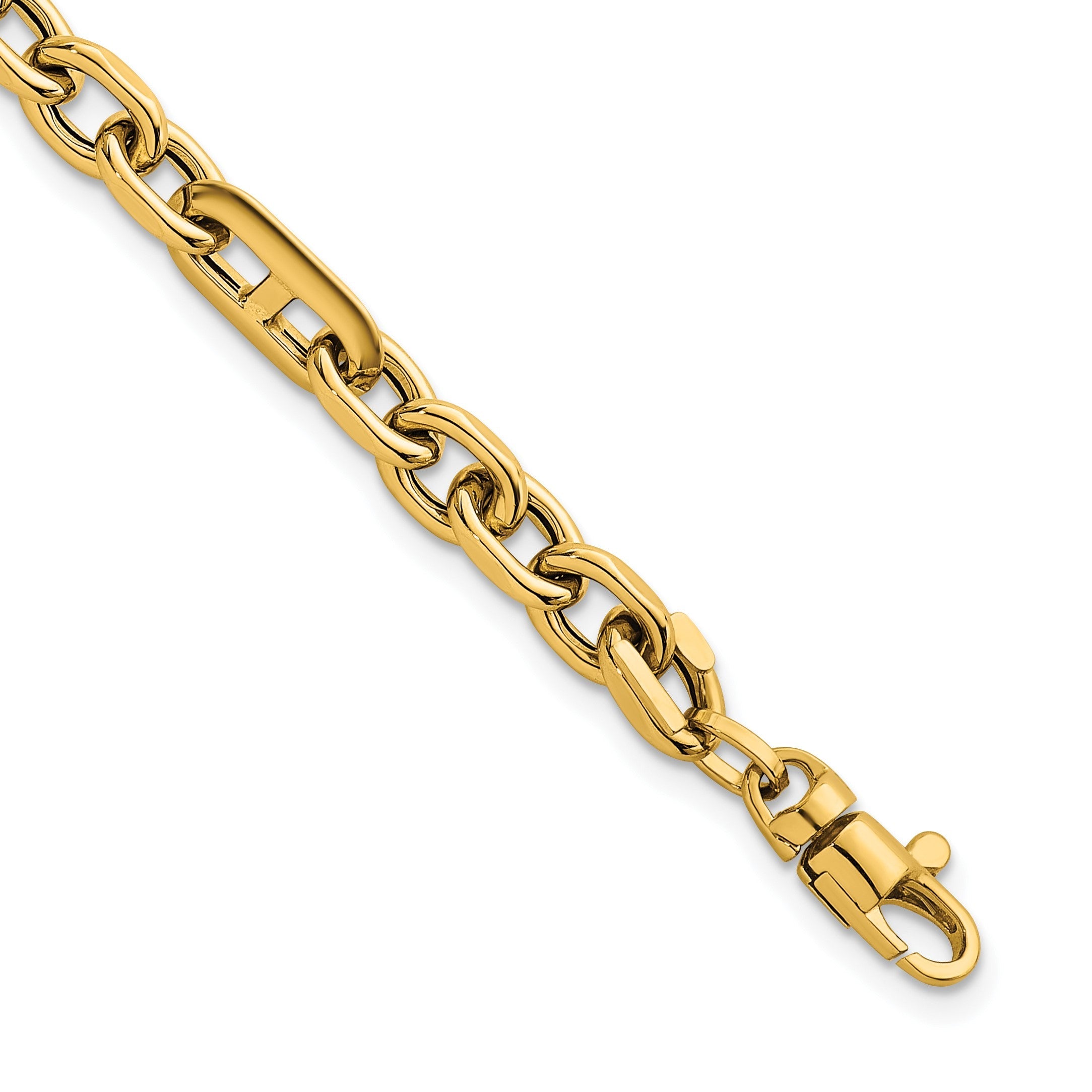 14K Gelbgold Poliert 5.7mm Oval und Anker Glieder Gliederarmband
