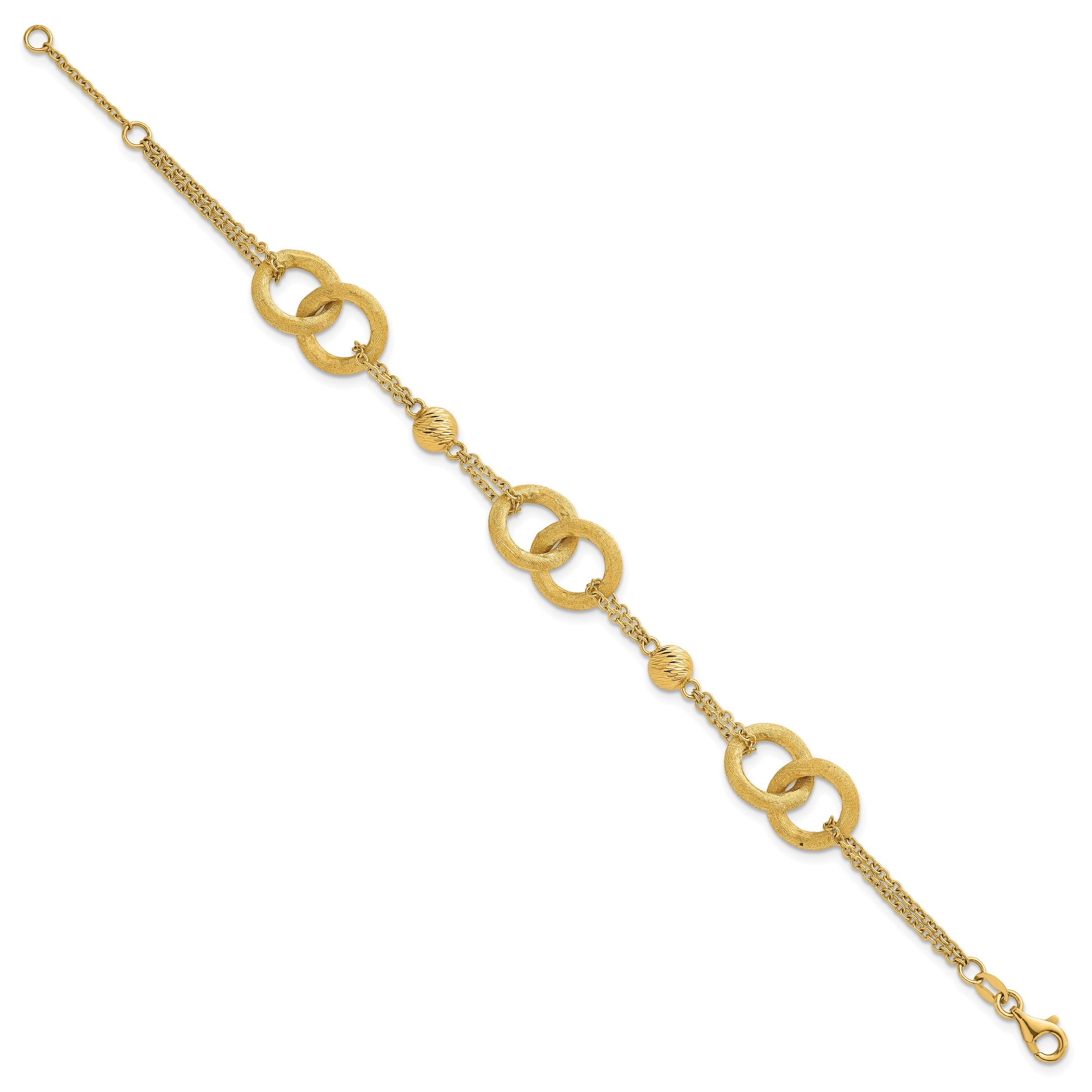 14K Gelbgold Poliert und Gebürstet Doppelt Loop und Gliederarmband mit Verlängerung