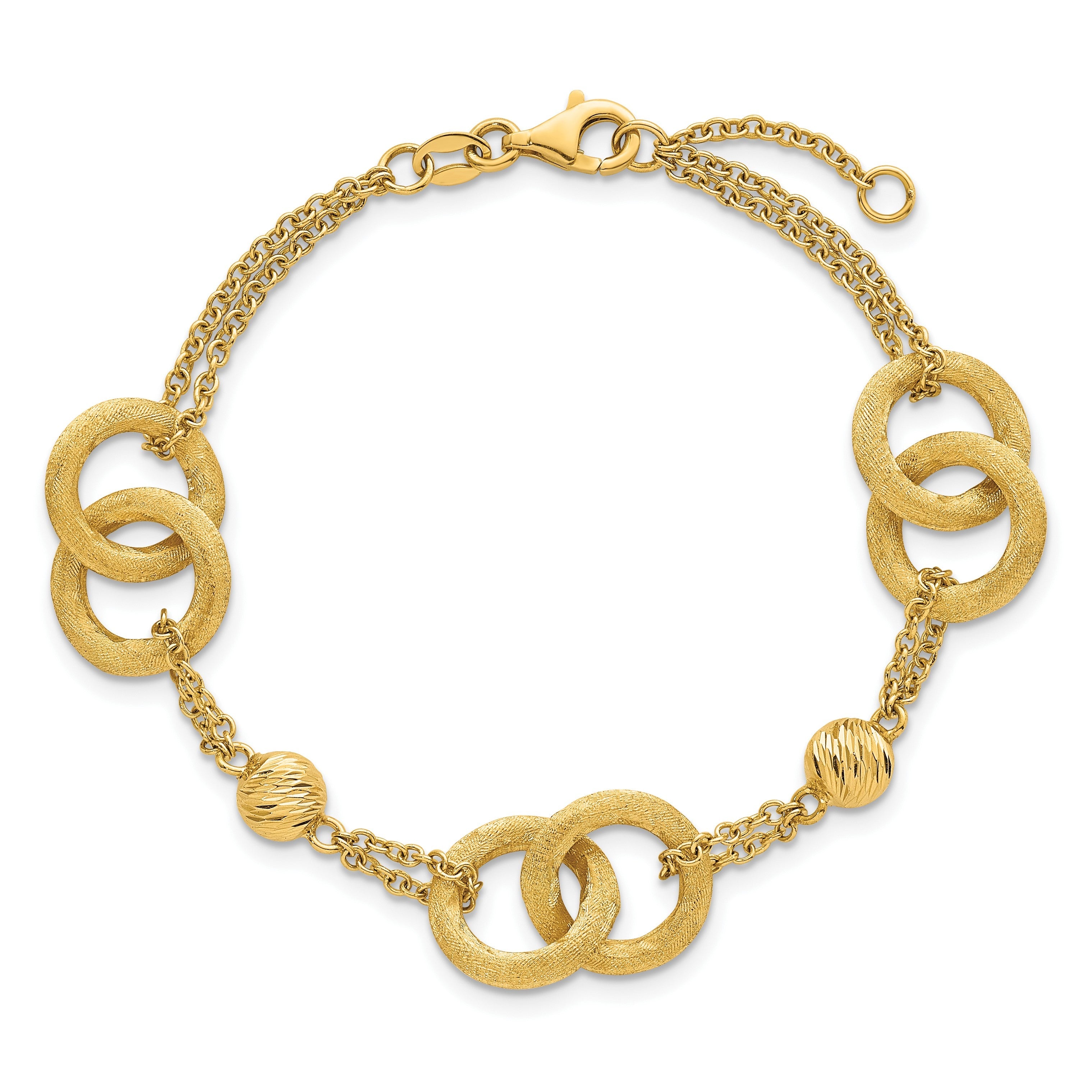 14K Gelbgold Poliert und Gebürstet Doppelt Loop und Gliederarmband mit Verlängerung