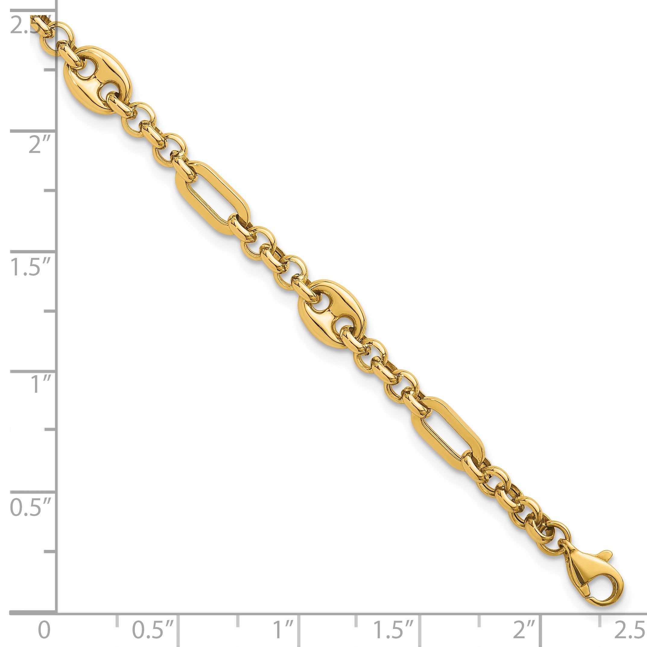 14K Gelbgold Poliert 4.6mm Fantasie Multi-link Gliederarmband