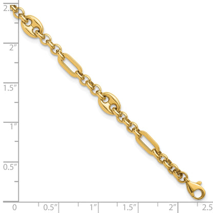 14K Gelbgold Poliert 4.6mm Fantasie Multi-link Gliederarmband