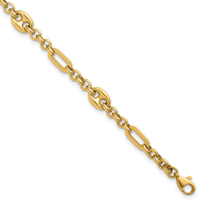 14K Gelbgold Poliert 4.6mm Fantasie Multi-link Gliederarmband