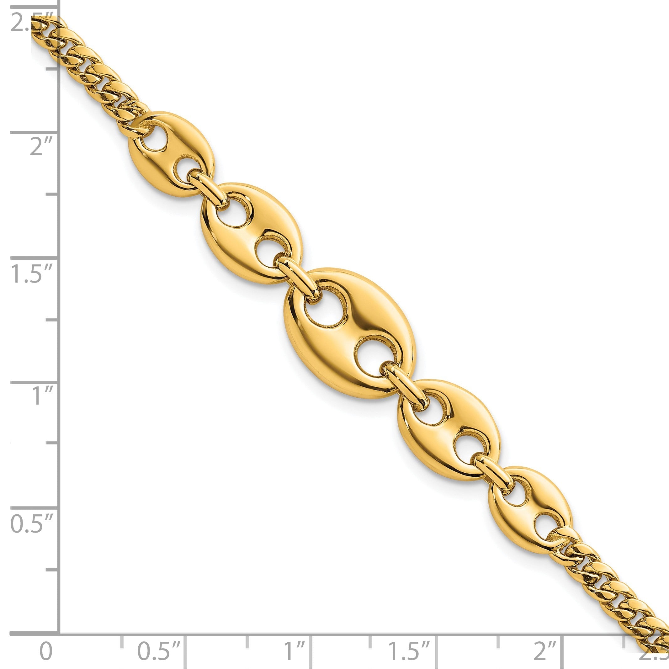 14K Gelbgold Poliert Abgestuft Gewölbt Marine und Panzer Glieder 7 Zoll Armband