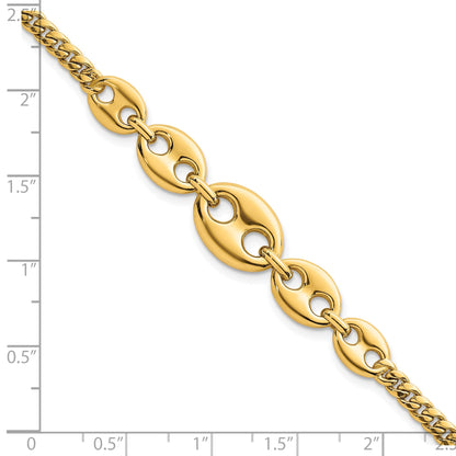 14K Gelbgold Poliert Abgestuft Gewölbt Marine und Panzer Glieder 7 Zoll Armband