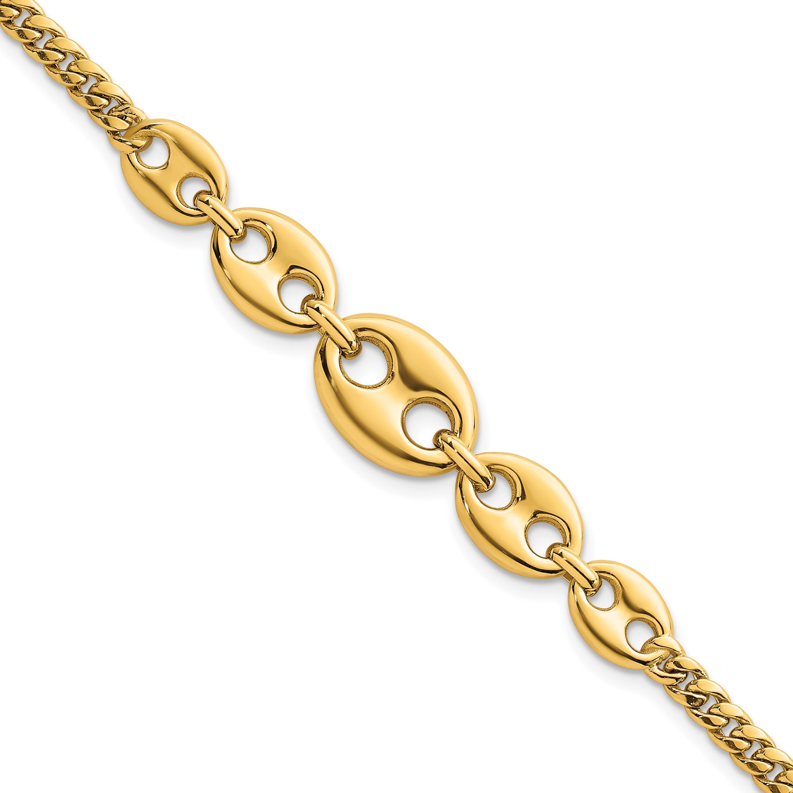 14K Gelbgold Poliert Abgestuft Gewölbt Marine und Panzer Glieder 7 Zoll Armband