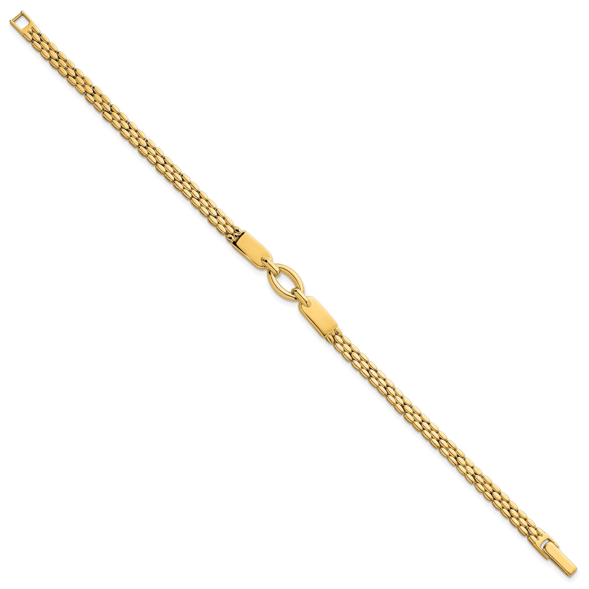 14K Gelbgold Poliert Fantasie Oval Mittig Brick Glieder Gliederarmband